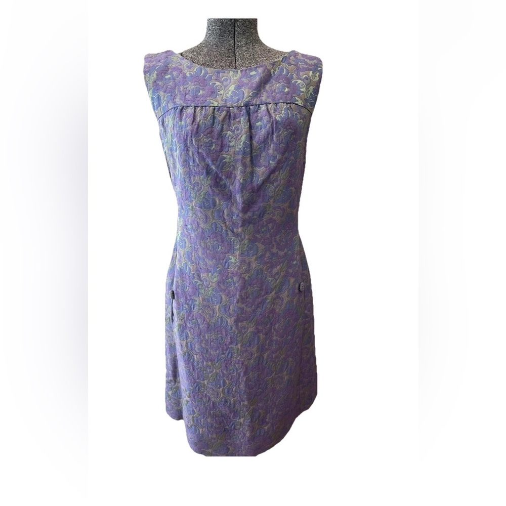 VTG handmade shift dress purple brocade size‎ small-Mod! 1960/70s pockets-midi